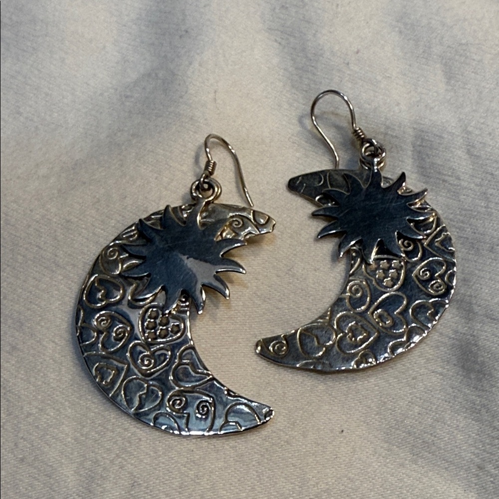 Sterling Silver Sun Moon Dangle Earrings